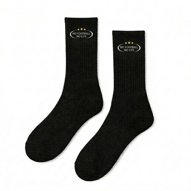 NO FOOTBALL NO LIFE Crew Socks – Black